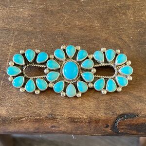 Turquoise Floral Cluster Brooch - Blue Silver-Tone Women’s Jewelry